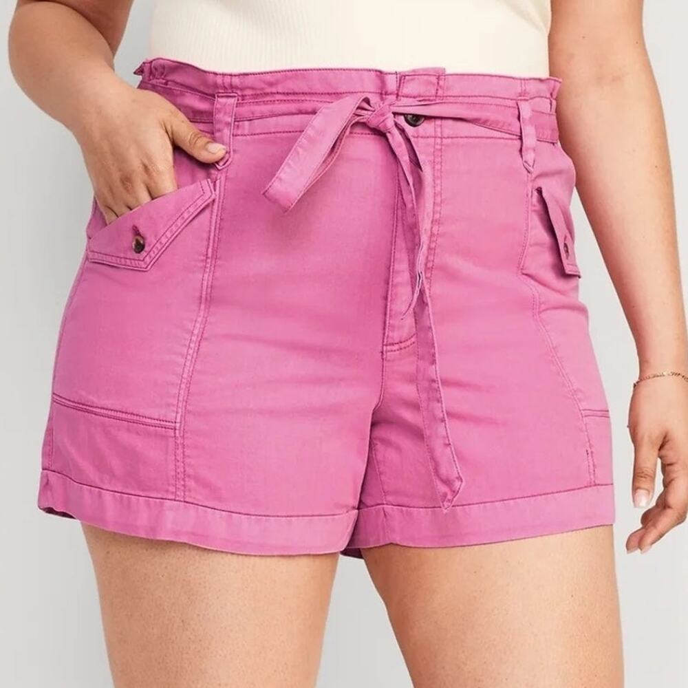 Old Navy Women’s Medium Shorts Cargo High Rise Tie Front 4" Inseam 100% Cotton